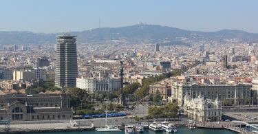 sicht vom meer auf die ramblas von barcelona