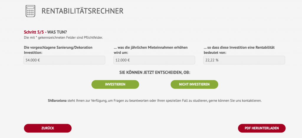 screenshot des fünften Schritts im Rentabilitätsrechner