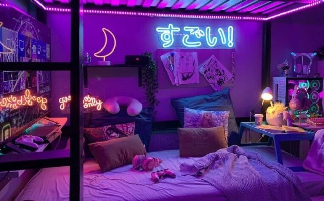 Schlafzimmer mit LED-Beleuchtung